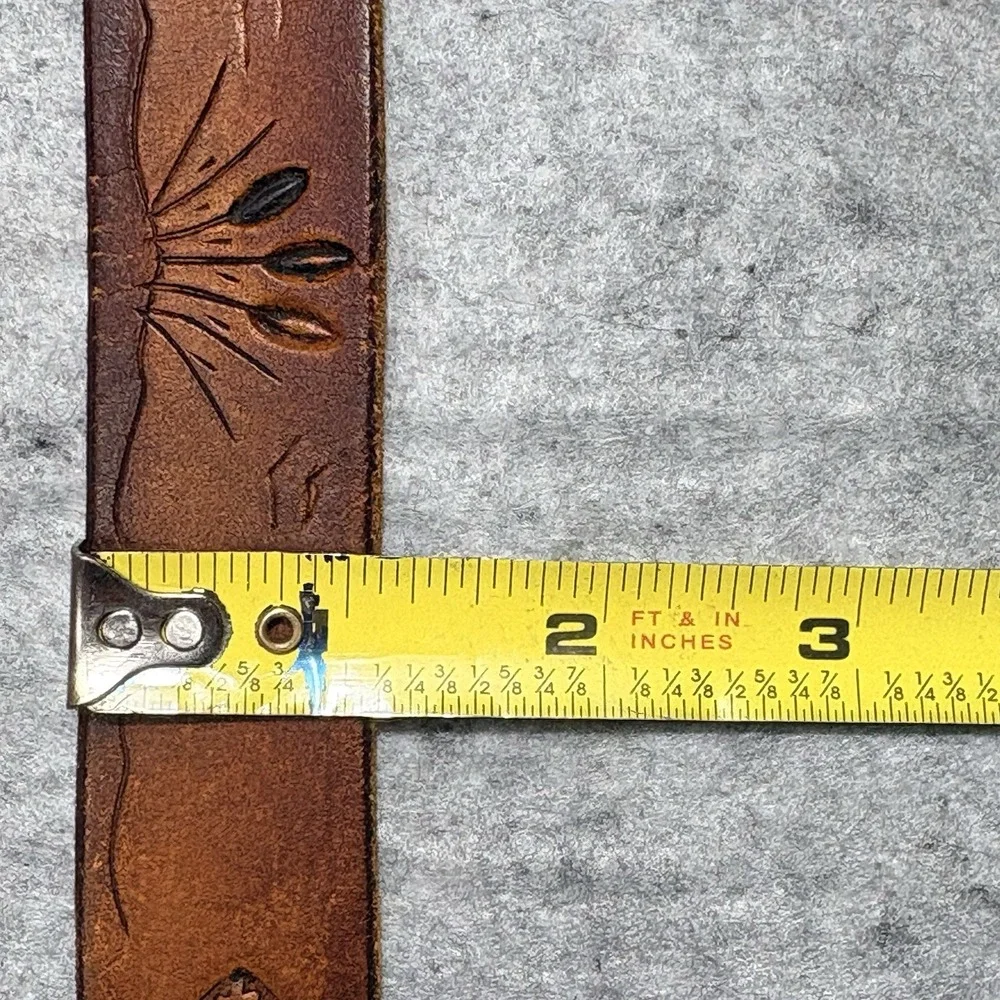 VTG 70s Boo Doo Hand Tooled Leather Belt Fish Cattails USA Size 40 Western